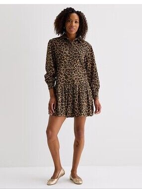 St Johns Bay Womens Petite Long Sleeve Animal Print Shirt Dress XL